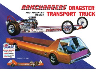 MODEL PLASTIKOWY - SAMOCHÓD 1:25 RAMCHARGERS DRAGSTER & TRANSPORTER TRUCK